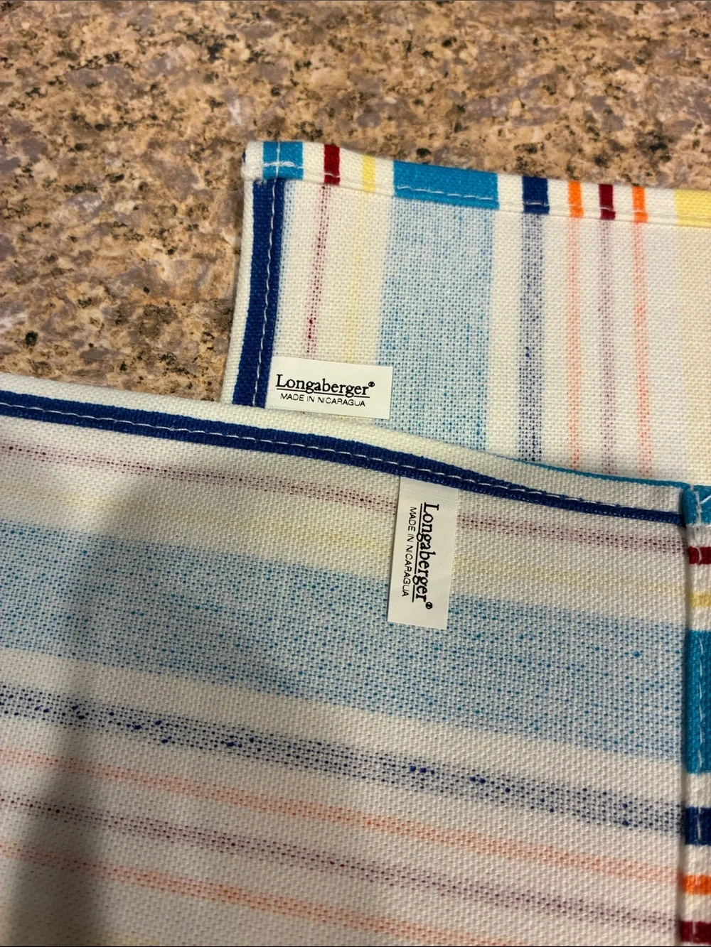 Longaberger Sunny Day Stripe Napkins Blue Yellow WITH IMPERFECTIONS SMELLS MUSTY